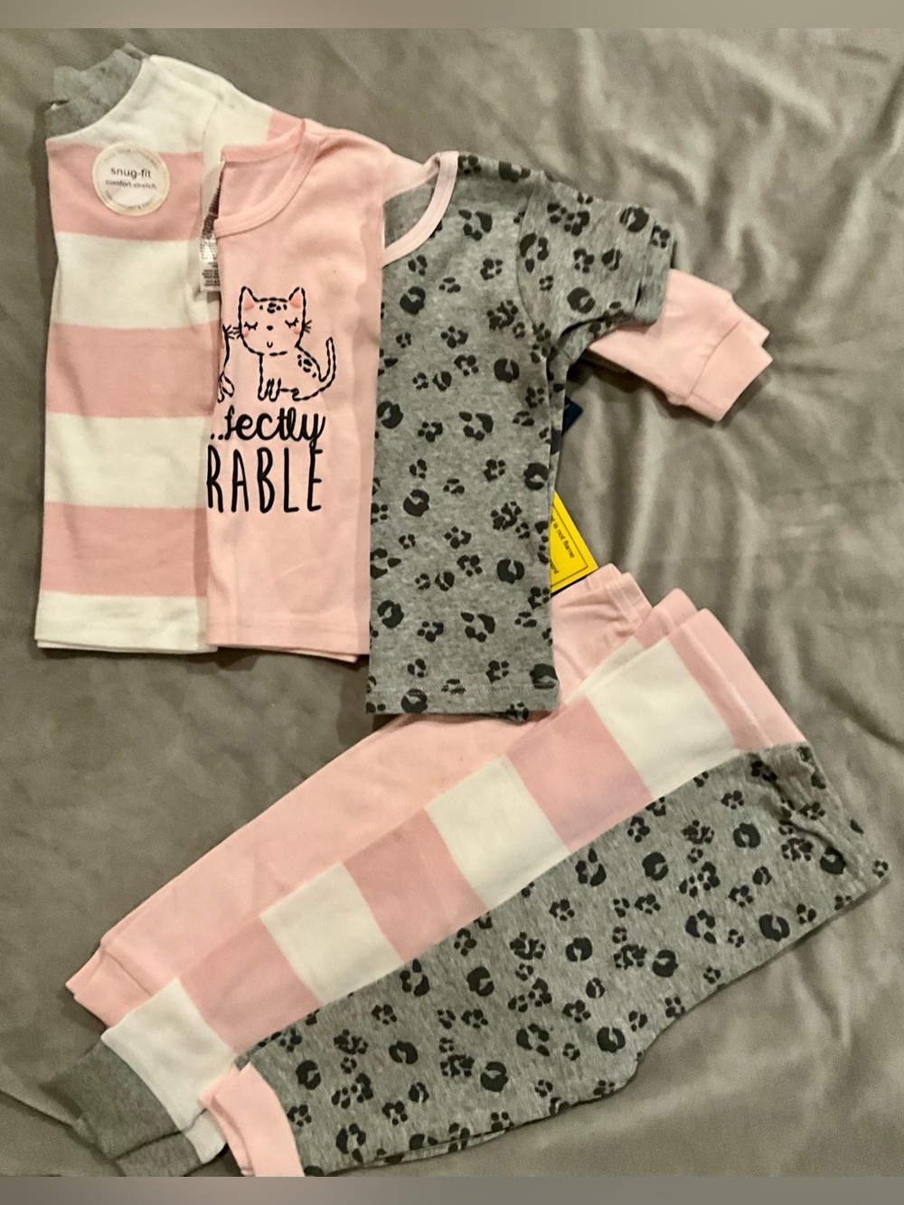 Burt's Bees Pink & Gray Kitty Patterned Pajama Set. 12 month old little girl.